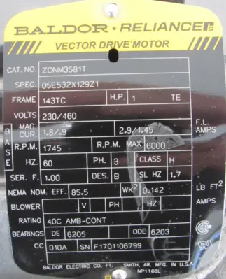 NEW BALDOR ZDNM3581T VECTOR DRIVE MOTOR 1HP 230/460V 143TC 1745RPM