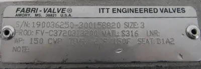 NEW ITT FABRI-VALVE FV-C3720313200 GATE VALVE 3" FVC3720313200