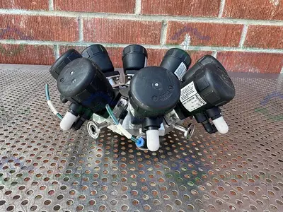 USED LOT OF 8 - BURKERT 2031 A 8.0 00 00 0000 9-WAY PNEUMATIC SOLENOID VALVE