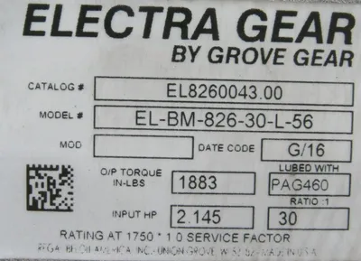 NEW GROVE GEAR EL-BM-826-30-L-56 GEAR REDUCER 30:1 EL8260043.00 ELBM82630L56