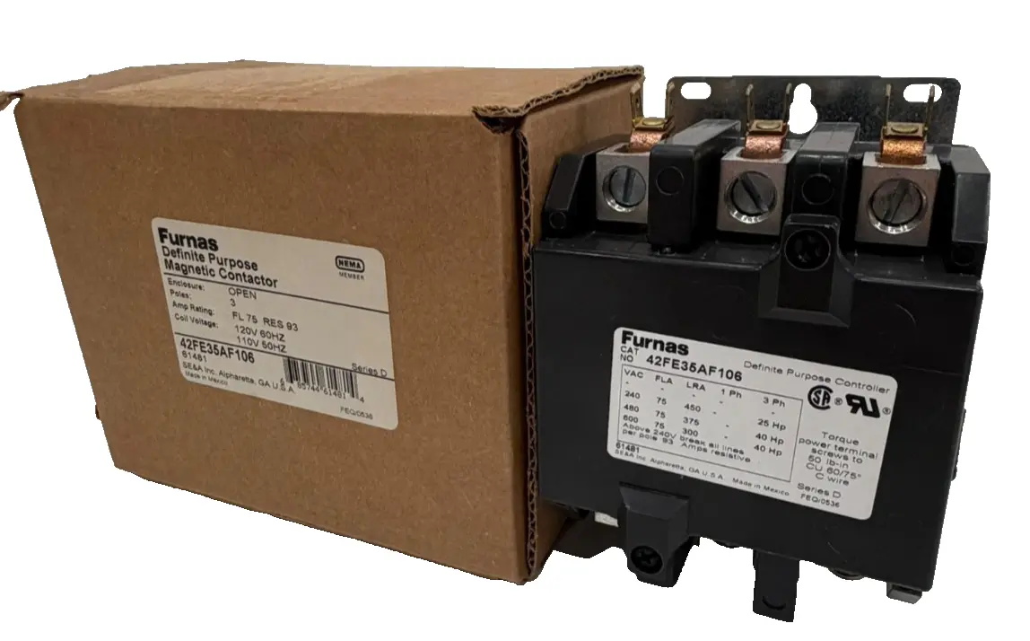 NEW FURNAS 42FE35AF106 DEFINITE PURPOSE MAGNETIC CONTACTOR 3 POLE 75 AMP