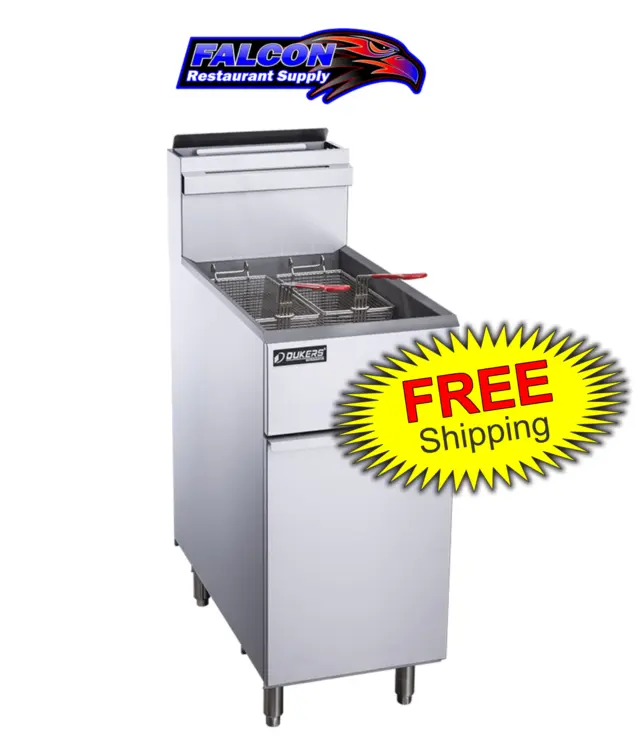 New | in-Stock Dukers New Dukers DCF3-LPG Liquid Propane Gas Floor Fryer with 3 Tube Burners 40lbs 90,000 BTU on Casters Cookers / Coolers / Fryers Illinois US | Falcon Restaurant Supply #1376327
