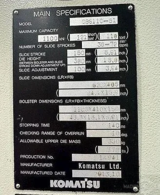 USED 2013 KOMATSU PRESS OBS 110-61