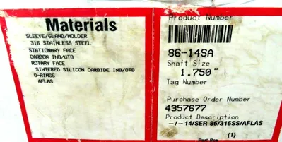 NEW FLOWSERVE 86-14SA DOUBLE TANDEM FLUID SEAL SERIES 86 316 SS 8614SA