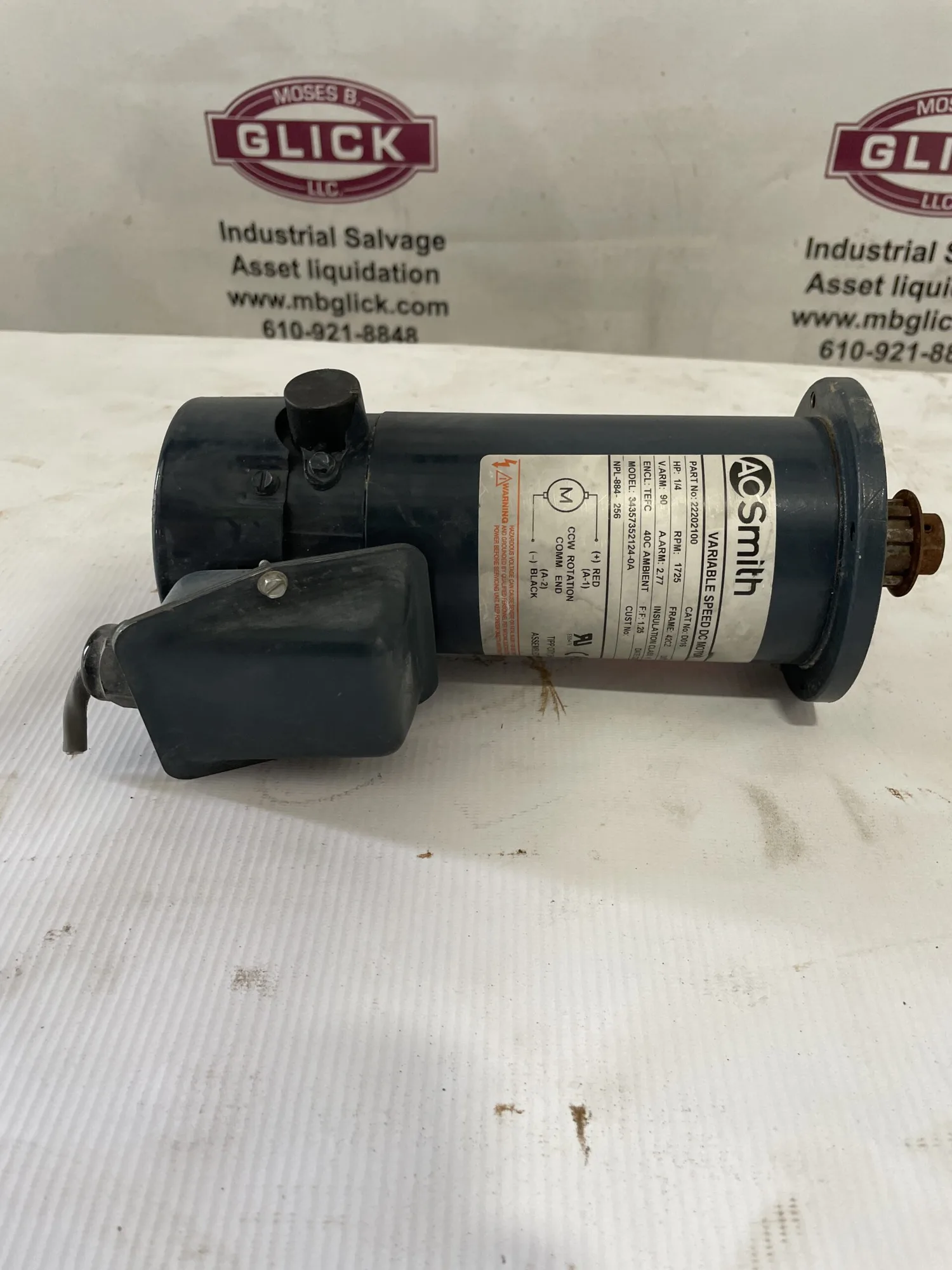 A.O. Smith 34357352124-0A 1/4 HP DC Variable Speed Electric Motor 90 V