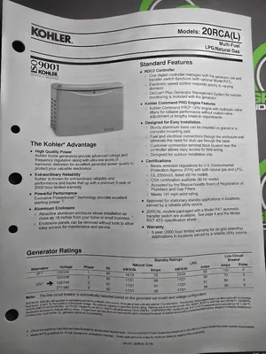 NEW 2021 20 KW Enclosed Kohler 20RCA Natural Gas Propane Generator 240V 3Phase