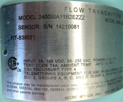 USED Micromotion 2400SIA11B2EZZZ