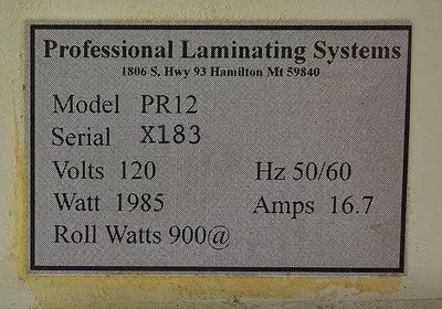 USED PROFESSIONAL LAMINATING SYSTEMS PR12