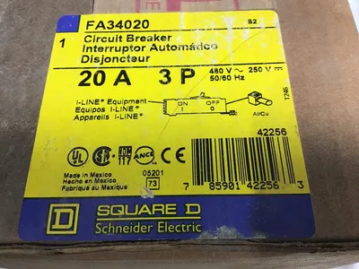 Square D FA34020 Circuit Breaker 3 Pole Type FA S2 250/480V 20A 50/60Hz