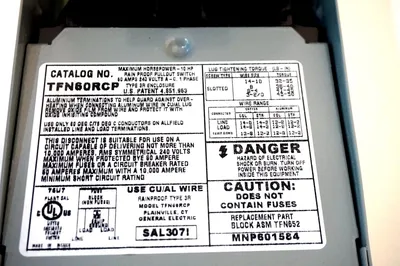 NEW GE TFN60RCP DISCONNECT SWITCH