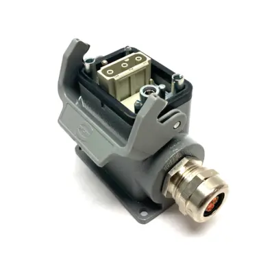 USED HARTING HAN 6B-ASG2-LB-M25 CONNECTOR HOOD W/ FRAME & INSERTS