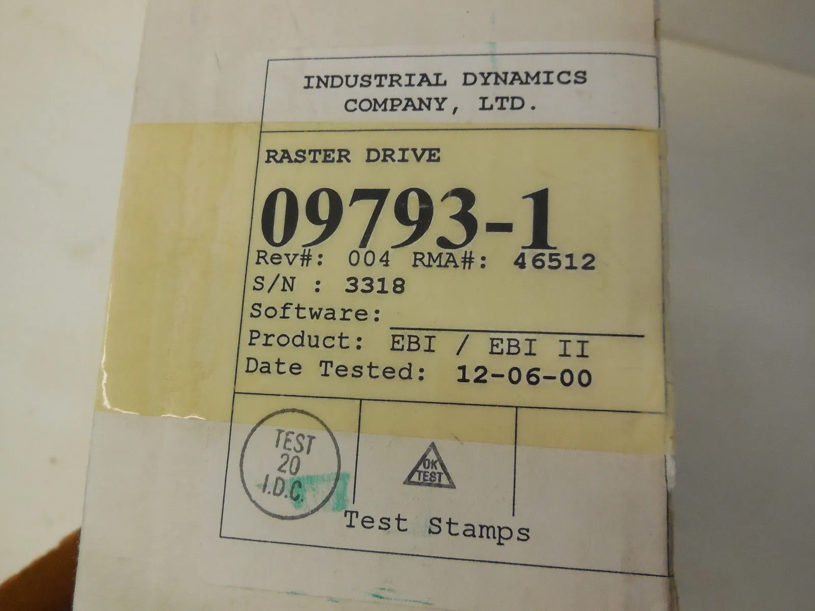 INDUSTRIAL DYNAMICS 09793-1 RASTER DRIVE 097931