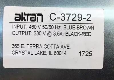 ALTRAN C-3729-2 Audio Transformer In:460V Out:230V @ 3.5A 4C