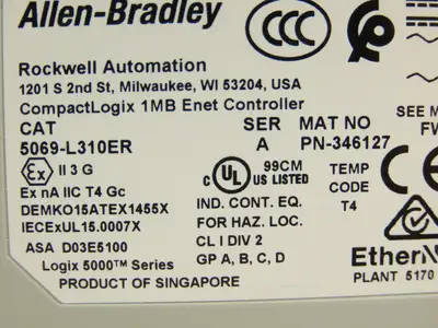 Allen Bradley 5069-L310ER CompactLogix 5380 PLC CPU Ethernet/IP Controller Ser A