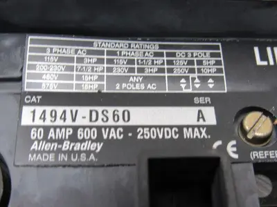 Allen Bradley 1494V-DS60 Ser A Disconnect Switch 60A 600V Non-Fused Left Hand