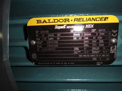Baldor 60 hp, 1800 rpm, 364TSC, 460V
