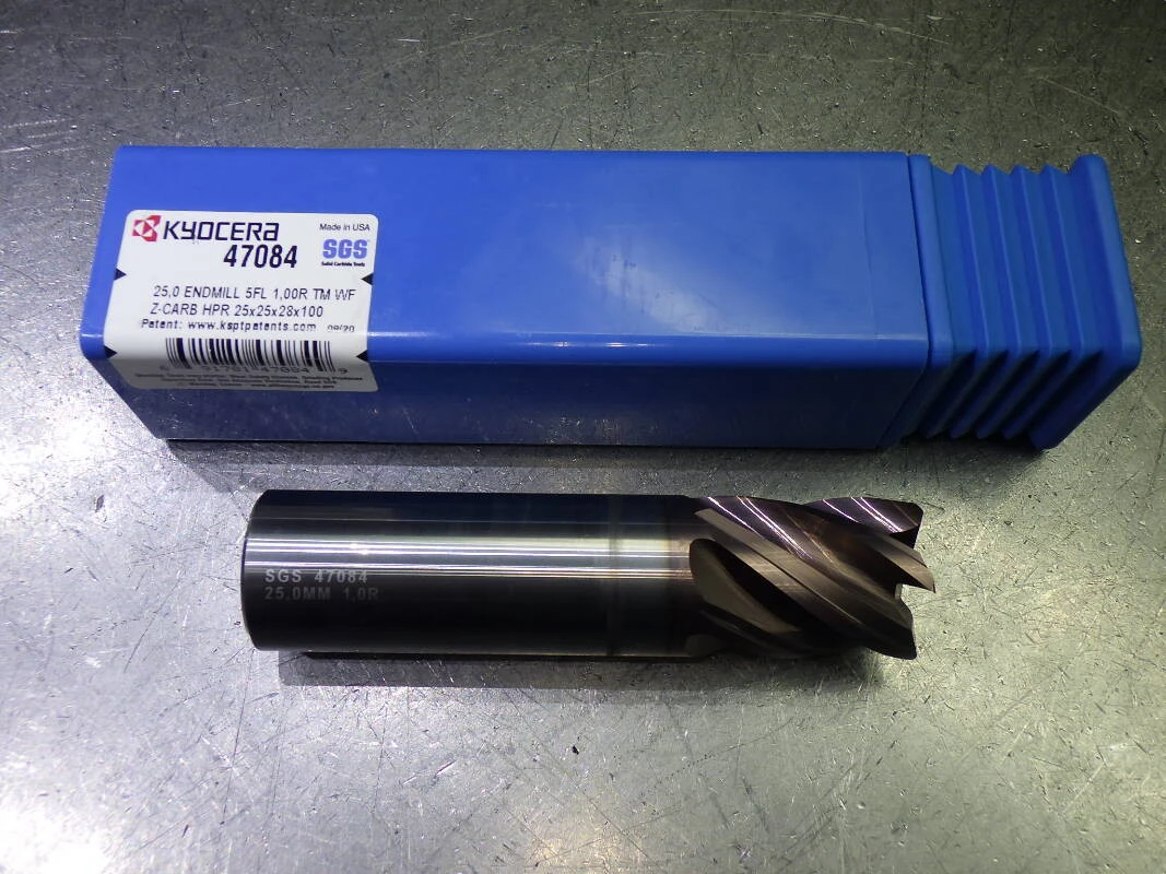 Kyocera 25mm 5 Flute Carbide CR Endmill 25mm Shank 1mm R 47084 (LOC3548A)