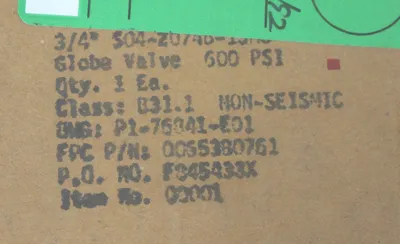 NEW VELAN S04-2074B-13MS GLOBE VALVE 1440PSI @ 100 DEG. F, S042074B13MS