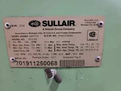 50 hp, 148 CFM, 150 PSI Rotary Screw Air Compressor 3010 AC
