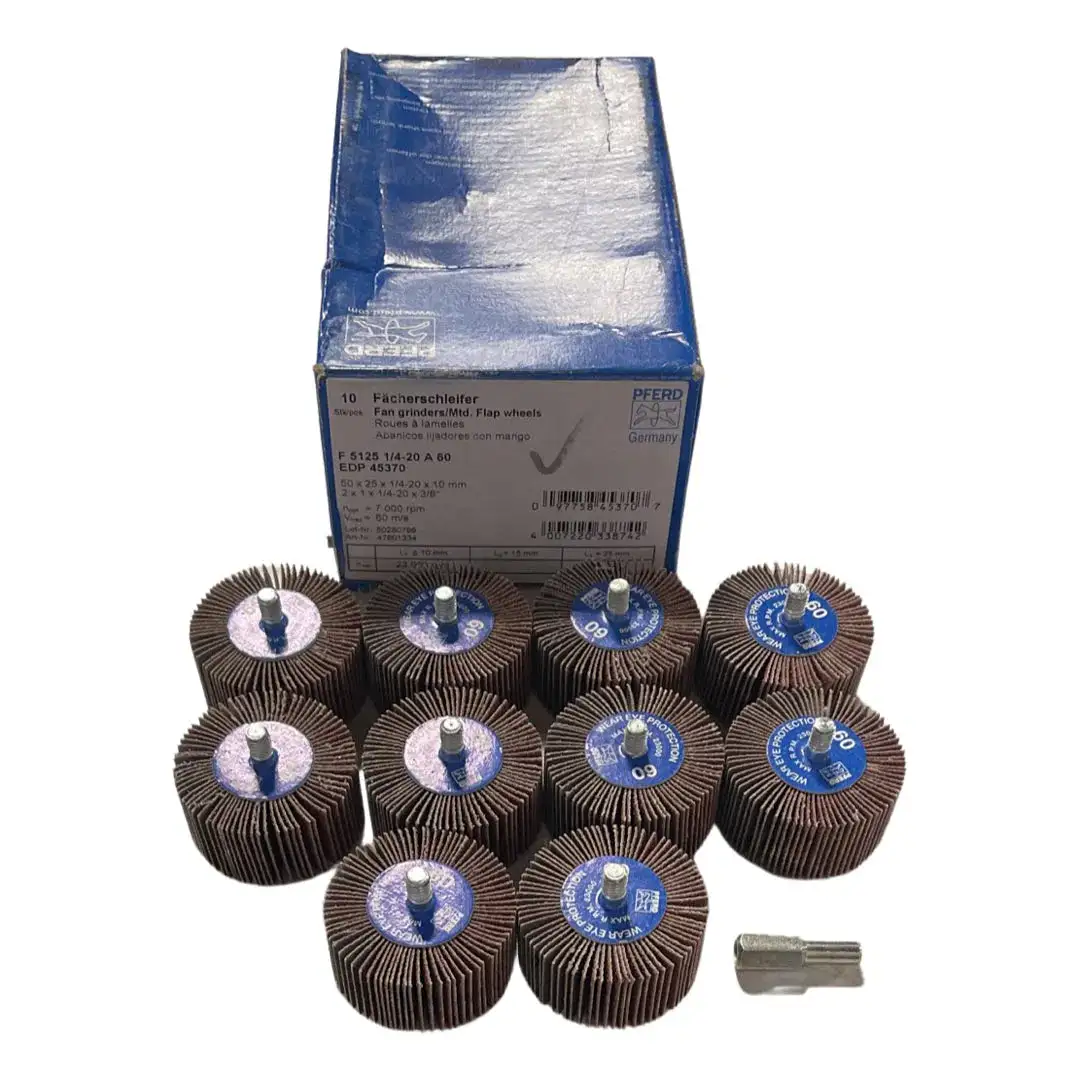 PFERD 2" x 1" Quick Change Flap Wheels 1/4-20 Aluminum Oxide 60 Grit 10 Pack
