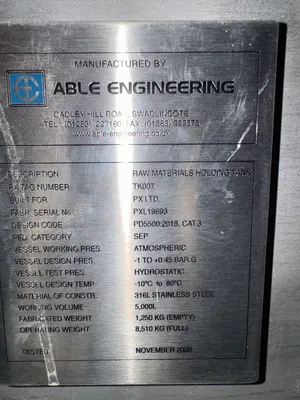 Used 2020 Able Engineering 5,000 LITRE Stainless Steel Tanks GB | Perry Equipment #1464128