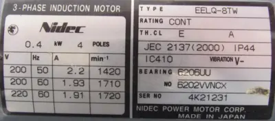 NEW NIDEC EELQ-8TW MOTOR 200/220V EELQ8TW