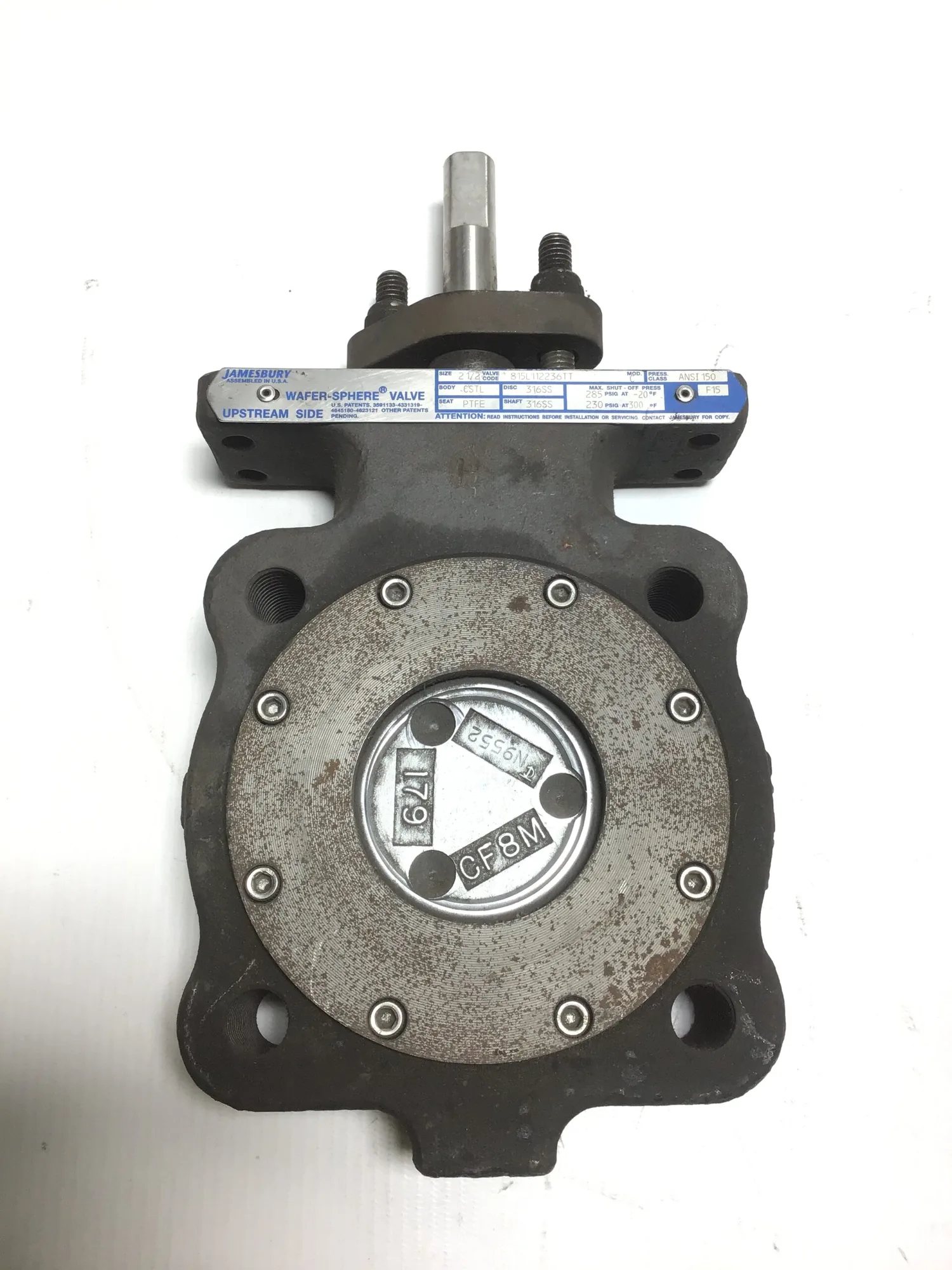Jamesbury 815L112236TT Wafer Sphere Butterfly Valve 2-1/2″ 230/285PSIG 20/300°F