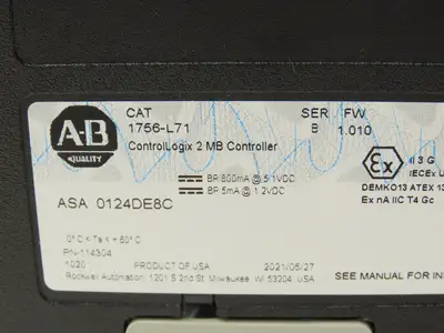 Allen Bradley 1756-L71 ControlLogix 2 MB Controller 5571 Ser B FW 1.010