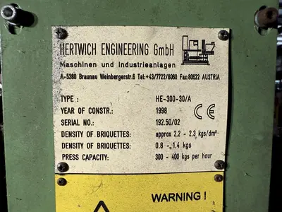 HERTWICH ENGINEERING MODEL #HE-300-30/A SWARF PUCK BRIQUETTER PRESS MACHINE: STOCK #23344