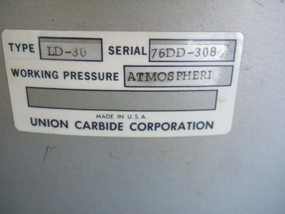 Union Carbide Linde Type LD - 30 Liquid Nitrogen Storage Dewar Cryogenic Vessel