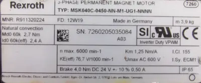 REFURBISHED REXROTH R911320224 SERVO MOTOR MSK040C-0450-NN-M1-UG1-NNNN