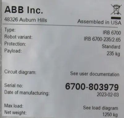 NEW ABB IRB 6700-235/2.65 ROBOT 3HAC020536-021 3HAC024480-001 3HAC043446-001