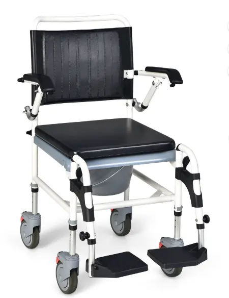 Costway 4-in-1 Bedside Commode Chair Commode Wheelchair with Detachable Bucket