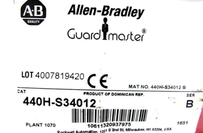 ALLEN BRADLEY 440H-S34012 SAFETY SWITCH SER. B 440HS34012 NEW, SURPLUS