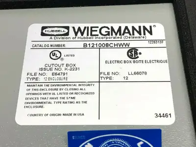 New | in-Stock Hubbell Wiegmann B121008CHWW Electrical Boxes Michigan US | Maverick Industrial Sales #1502130