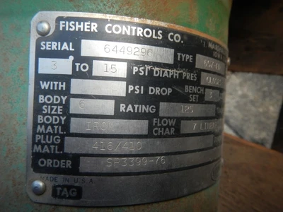 Fisher 6" 125 Rating, Iron Flanged Control Valve