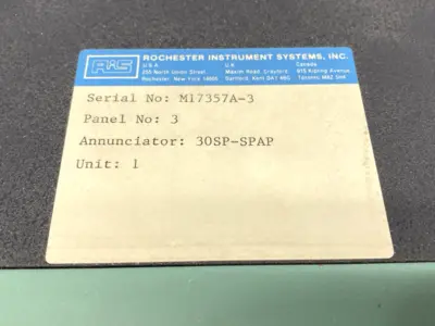 USED ROCHESTER INSTRUMENT SYSTEMS CNTMT SPRAY ANNUNCIATOR