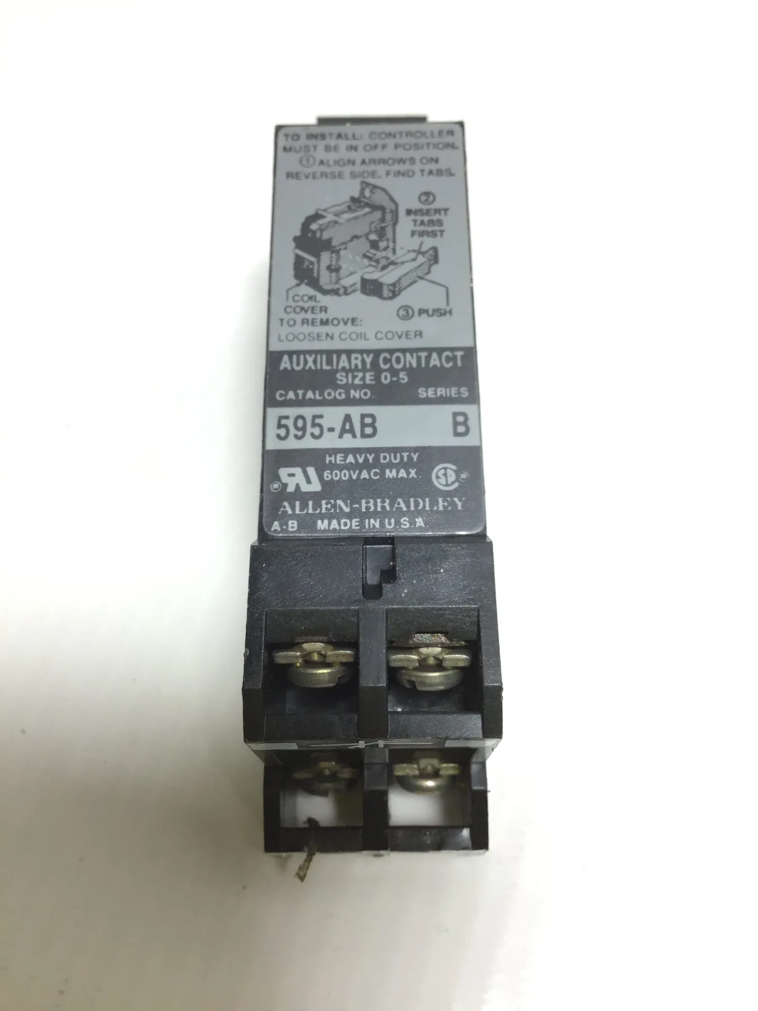 Allen Bradley 595-AB Auxiliary Contact Series B Size 0-5 Heavy Duty 600VAC Max