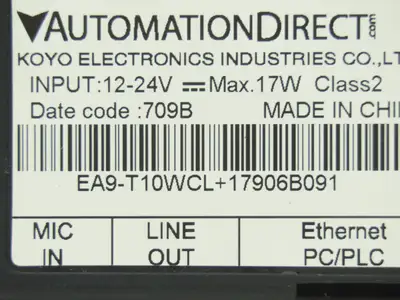 Automation Direct EA9-T10WCL+17906B091 Touch Screen HMI Control Panel 12-24vDC