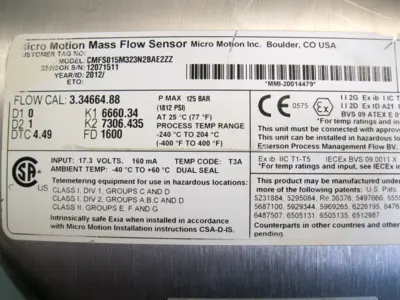 USED Micro Motion CMFS015 M323N2BAE2ZZ