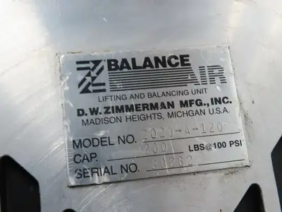 Ingersoll Zimmerman Z020A120 Pneumatic Air Balancer 6' Travel 400Lb Swivel Mount