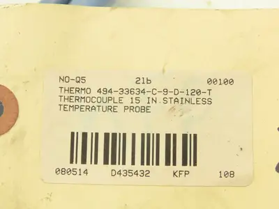 494-33634-C-9-D-120-T Thermocouple Temperature Sensor 15"Probe Stainless