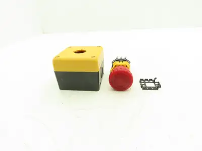 Idec FB1W-111Y XW1E-TV412Q4MR Single Hole Pushbutton Box with Emergency Stop
