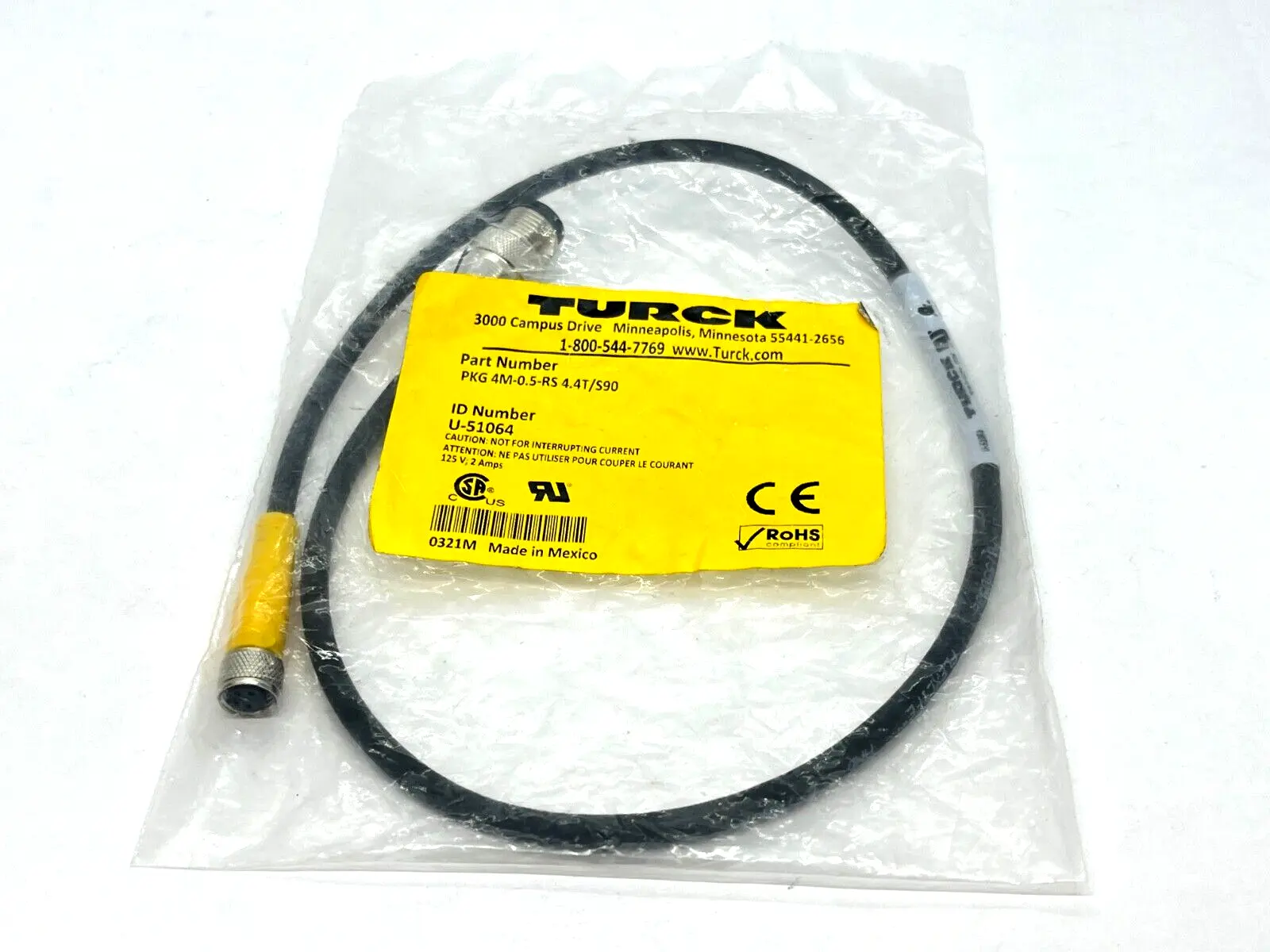 PKG 4M-0.5-RS 4.4T/S90 | Turck  Double Ended Cordset M8 Female M12 Male U-51064 - New