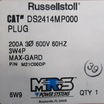NEW RUSSELSTOLL DS2414MP000 PLUG 200A 600V