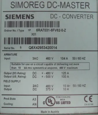 NEW SIEMENS 6RA7030-2FV62-0 DRIVE 6RA7031-6FV62-0-Z 6RA70302FV620