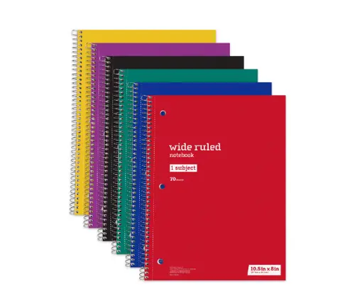Just Basics Spiral Notebook, Wide Ruled, 70 Sheets, Assorted Colors, Pack Of 6