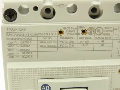 Allen Bradley 140GH3C3C60 60A Circuit Breaker 480V 3PH Molded Case 3 pole Ser. A