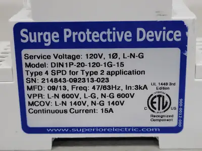 USED 2013 SUPERIOR ELECTRIC DIN1P-20-120-1G-15