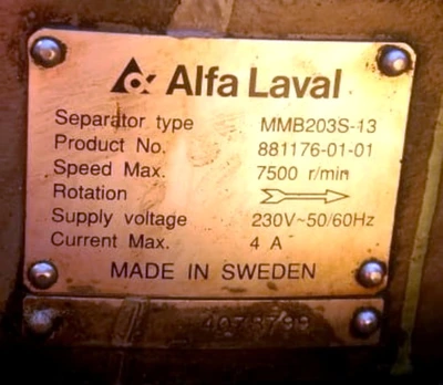 Alfa-Laval EMMIE  MMB 203S-13 oil purifier module.